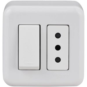 Interruptor 9/12 + Enchufe 10A Sobrepuesto blanco Schneider