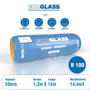 Lana vidrio Ecoglass 14.4m2 (1.2 x 12 mts) x 50mm  Volcan