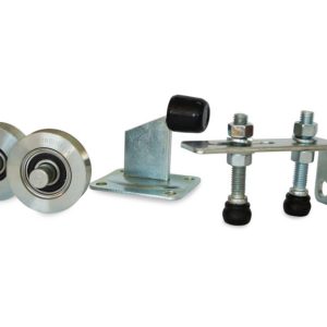 Kit  portón corredero 64Kg 2 ruedas, 2 guías con base y tope Ducasse