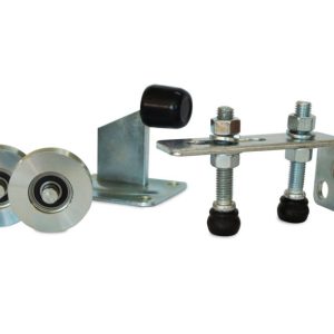 Kit  portón corredero 75Kg 2 ruedas, 2 guías con base y tope Ducasse