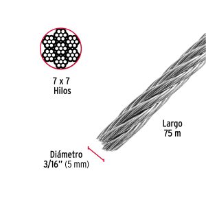 Cable acero sin forro 3/16´´ (2.5mm)  (44209)  x metro Fiero