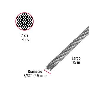 Cable acero sin forro 3/32´´ (6.5mm)  (44209)  x metro Fiero