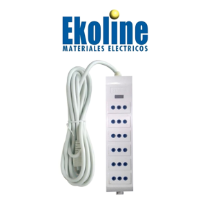 Alargador Multiple 6 Posiciones 2P+T 10A 3 Mts  Ekoline