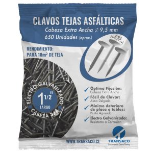 Clavo teja asfaltica 1"  bolsa 650 unidades Transaco